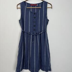 Pyne & Smith No.11 Women's XS Linen Midi Stripes Short Sleeve Dress Boho Coastal